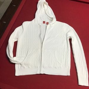 VALERIE STEVENS PETITE CABLE ZIP CARDIGAN HOODIE M